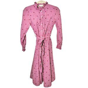 Free Assembly XS Red Stripe Polka Dot Midi Shirt Dress Tie Waist